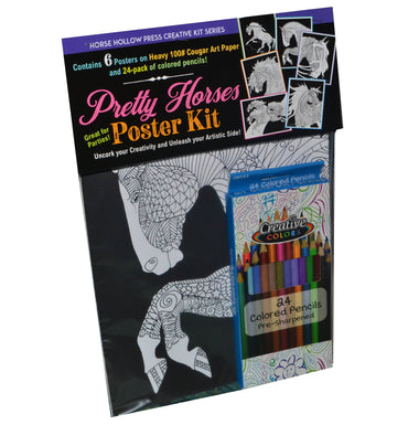 Pretty Horses Kit / 6 Drawings to Color / 24-Colored Pencils