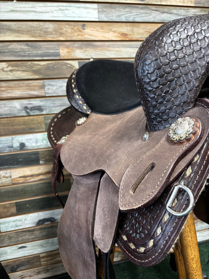 Western Horse Saddle Hilason 16" Flex Tree American Leather Barrel