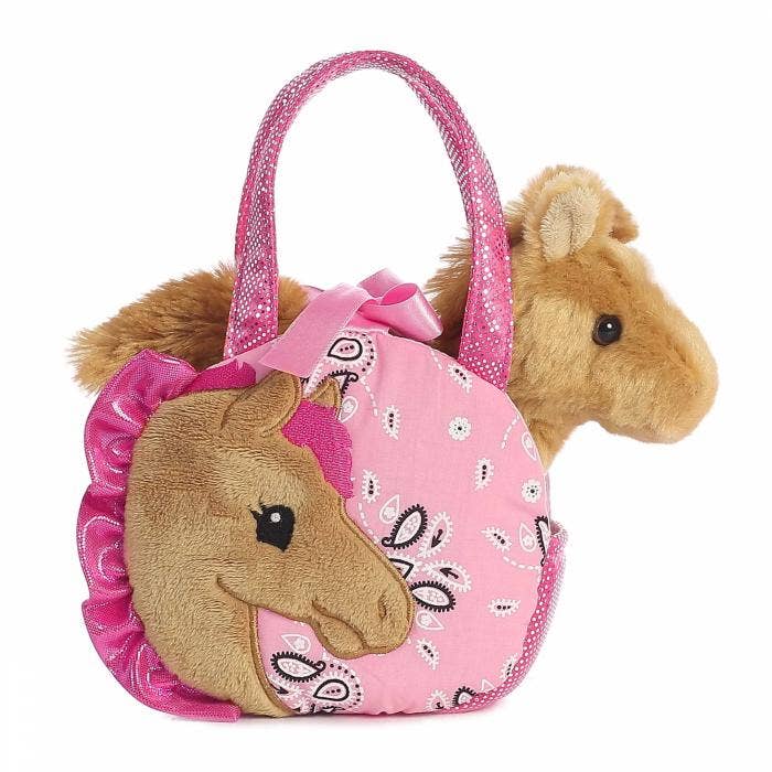 7" Plush Horse Stuffed Animal in Pink Paisley Purse