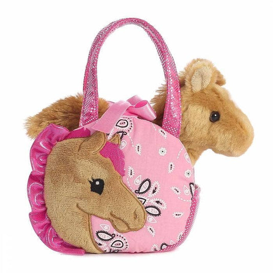 7" Plush Horse Stuffed Animal in Pink Paisley Purse