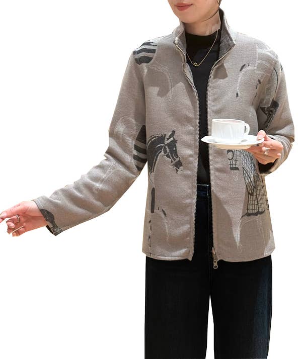 Equestrian Tan / Gray Trotter Reversible Zipper Sweater