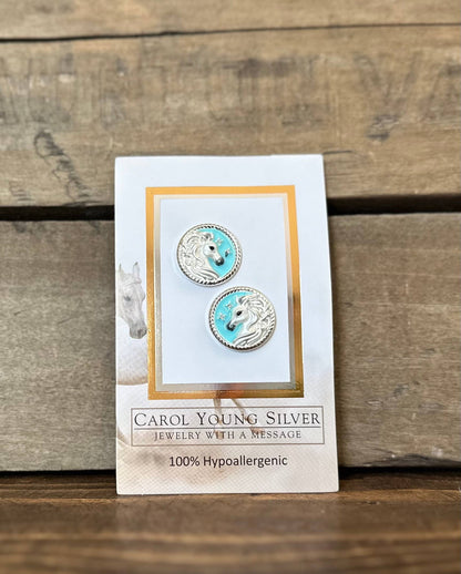 Arabian horse face Disk Earrings POST / Jewelry