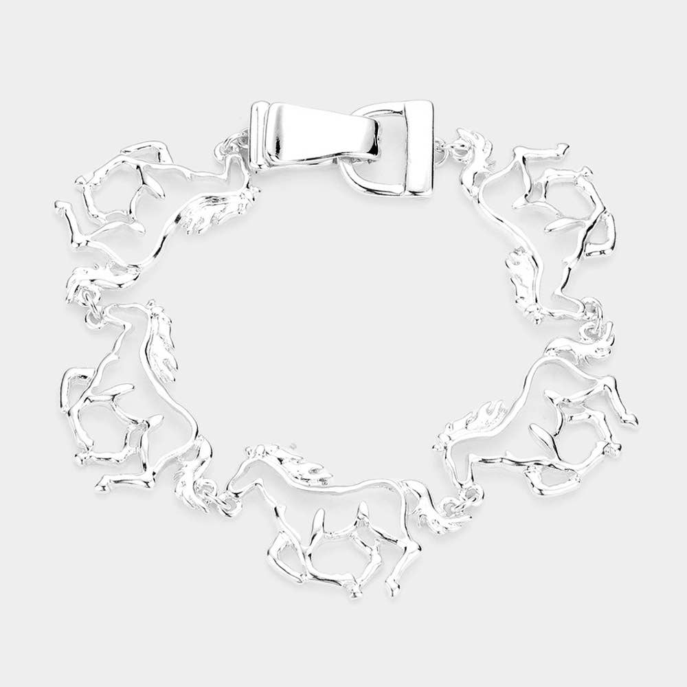 Cut Out Metal Running Horse Link Magnetic Bracelet