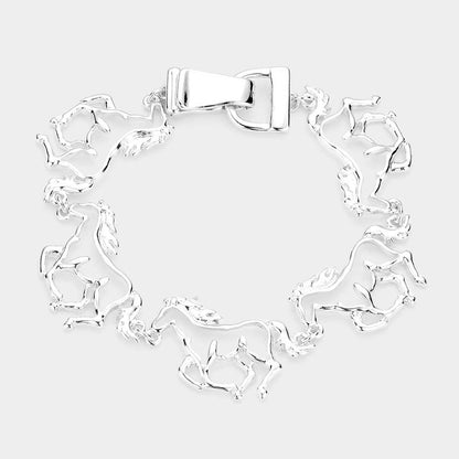 Cut Out Metal Running Horse Link Magnetic Bracelet
