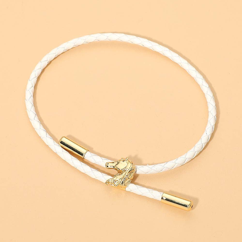 Horse Charm Accent Braided Faux Leather Cord Adjustable Bracelet