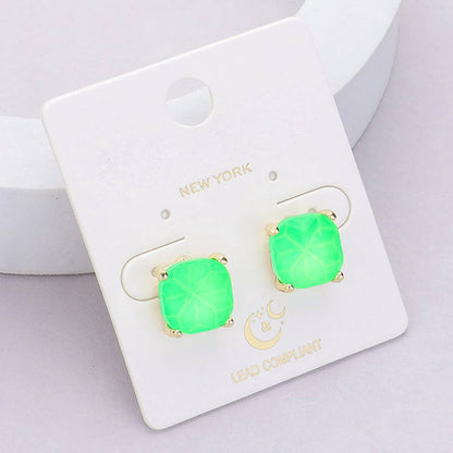 Cushion Square Stone Stud Evening Earrings