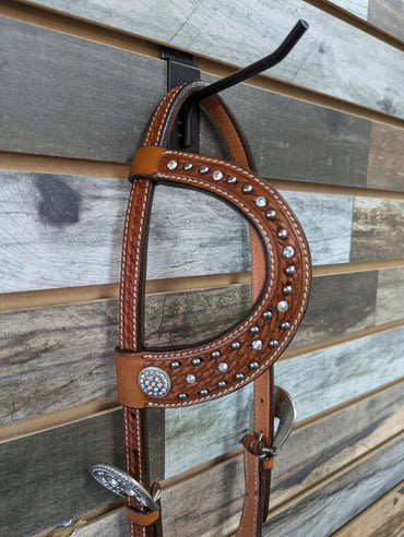 Silver Bling Single Ear Western Headstall Horse Medium Oil