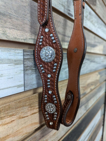 Silver Bling Single Ear Western Headstall Horse Medium Oil