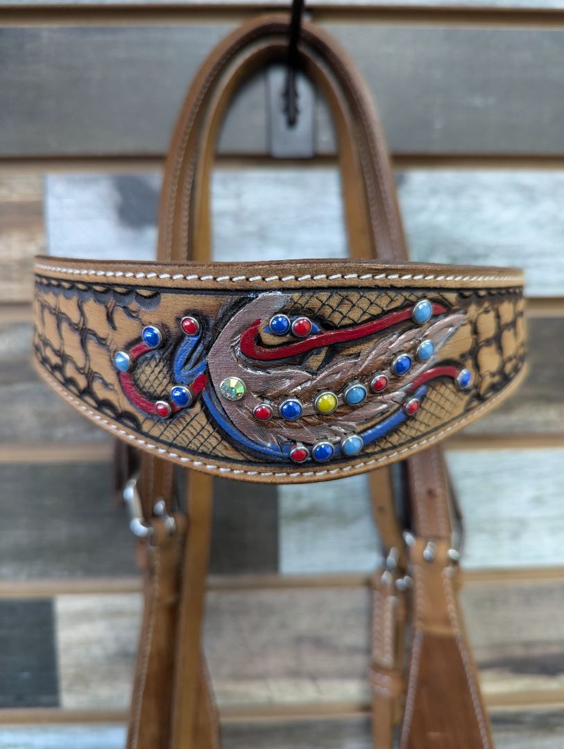 Western Headstall with Rainbow Beads Horse Light Oil