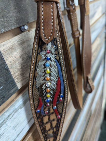 Western Headstall with Rainbow Beads Horse Light Oil