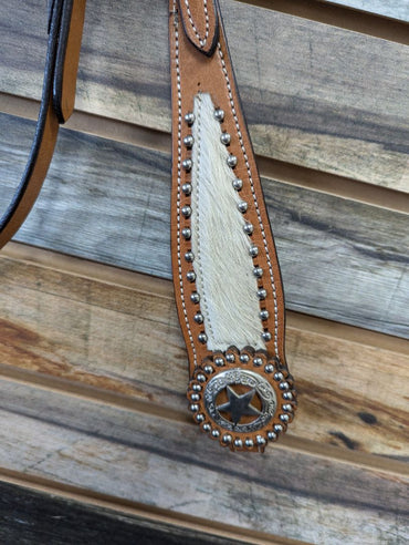 Tough1 Western Headstall with Horsehair on Browband Horse Light Oil