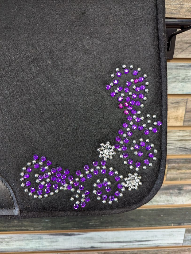 Tough1 Western Saddle Pad with Purple Jewels 32" Black