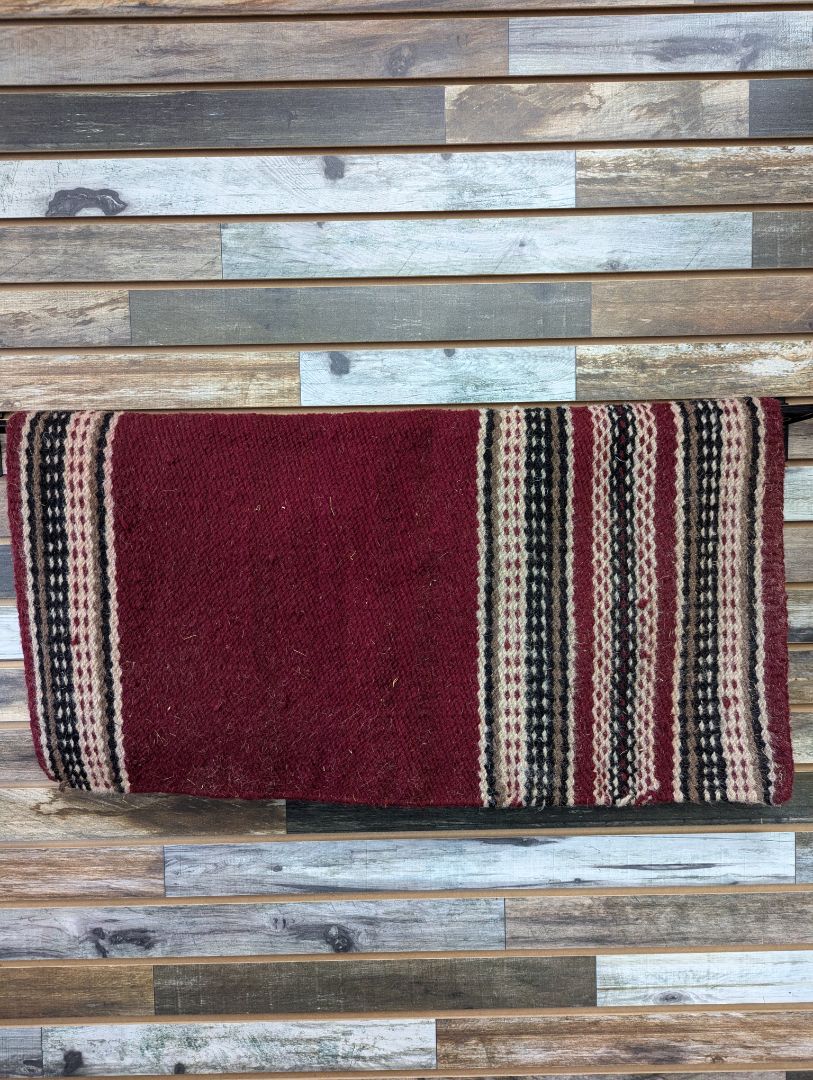 USED  Wool Western Saddle Blanket 36" x 36" Red/White