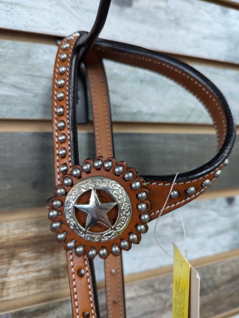 JTI Single Ear Headstall with Horsehair Horse Medium Oil