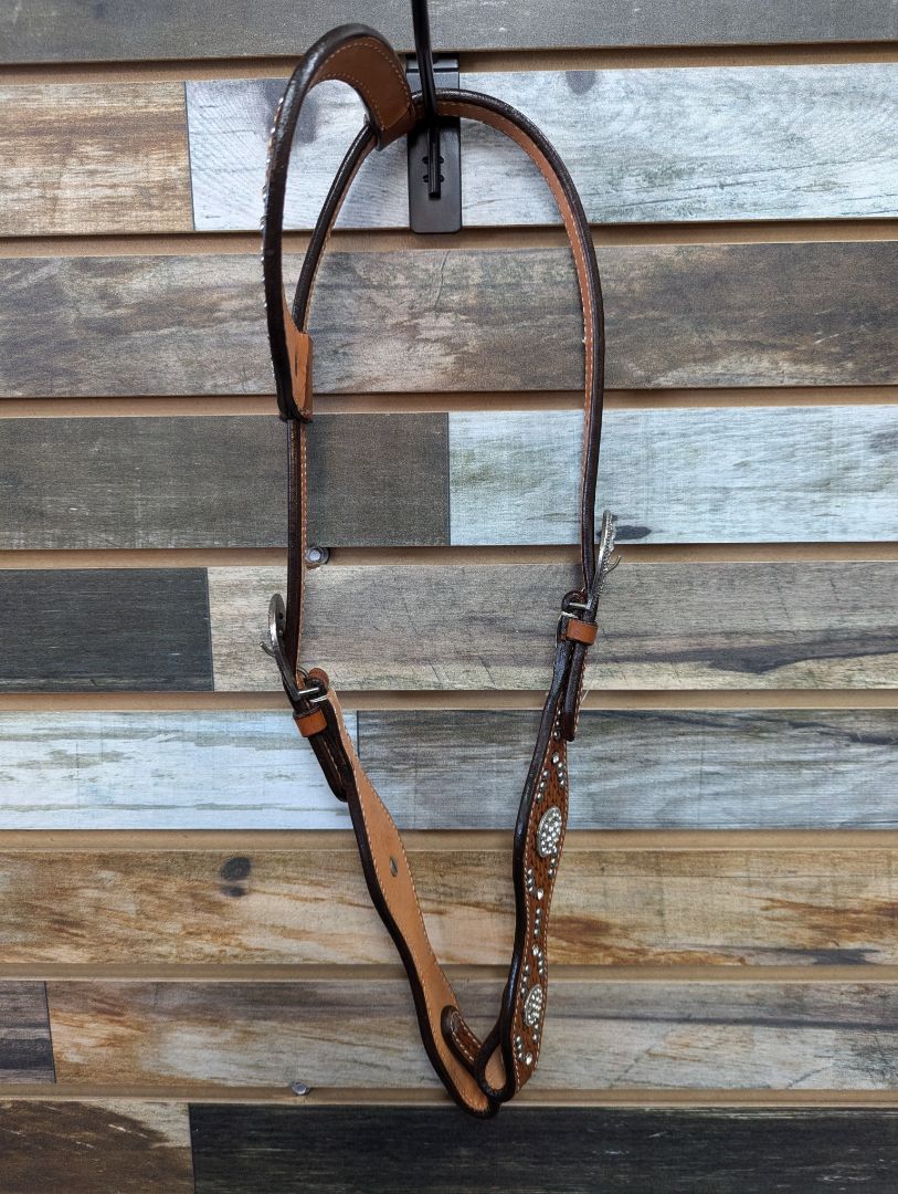 Tough1 Basket Stamp One Ear Headstall with Jewels Horse Medium Oil