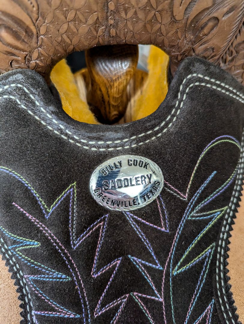 USED Billy Cook Western Saddle with Headstall, Breast Collar, and Back Cinch 17” Light Oil