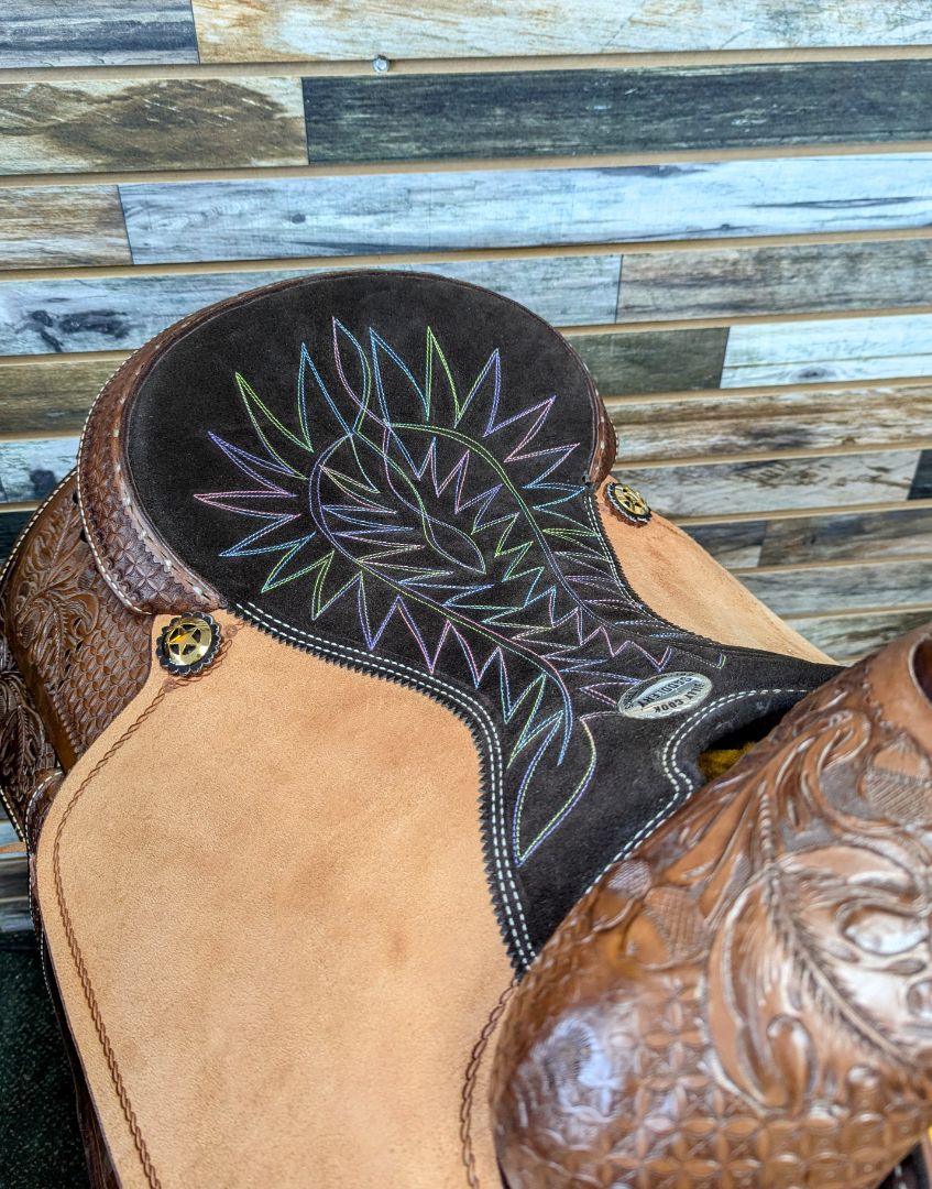 USED Billy Cook Western Saddle with Headstall, Breast Collar, and Back Cinch 17” Light Oil