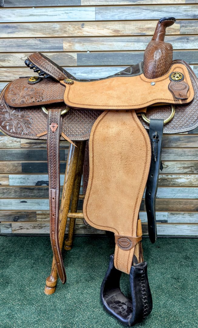 USED Billy Cook Western Saddle with Headstall, Breast Collar, and Back Cinch 17” Light Oil