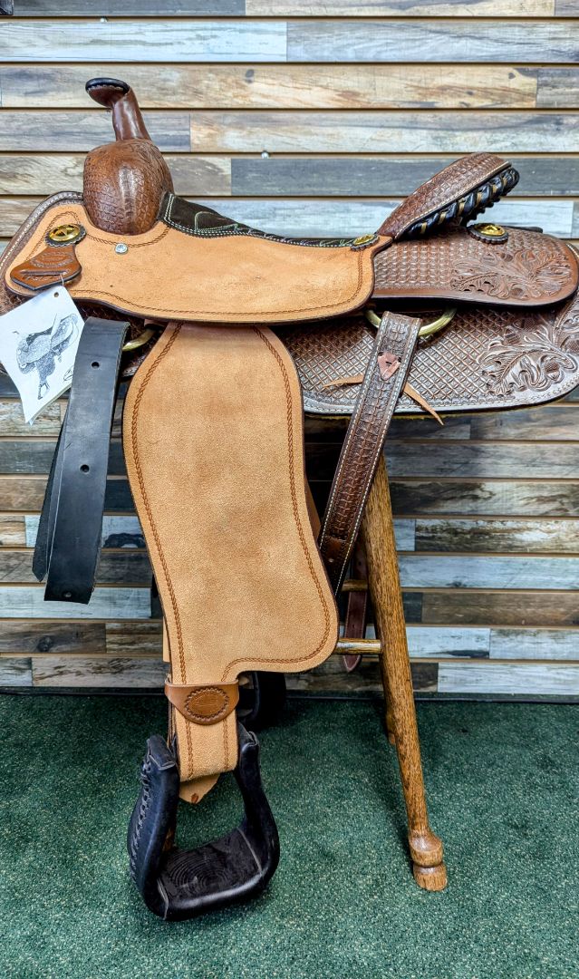 USED Billy Cook Western Saddle with Headstall, Breast Collar, and Back Cinch 17” Light Oil