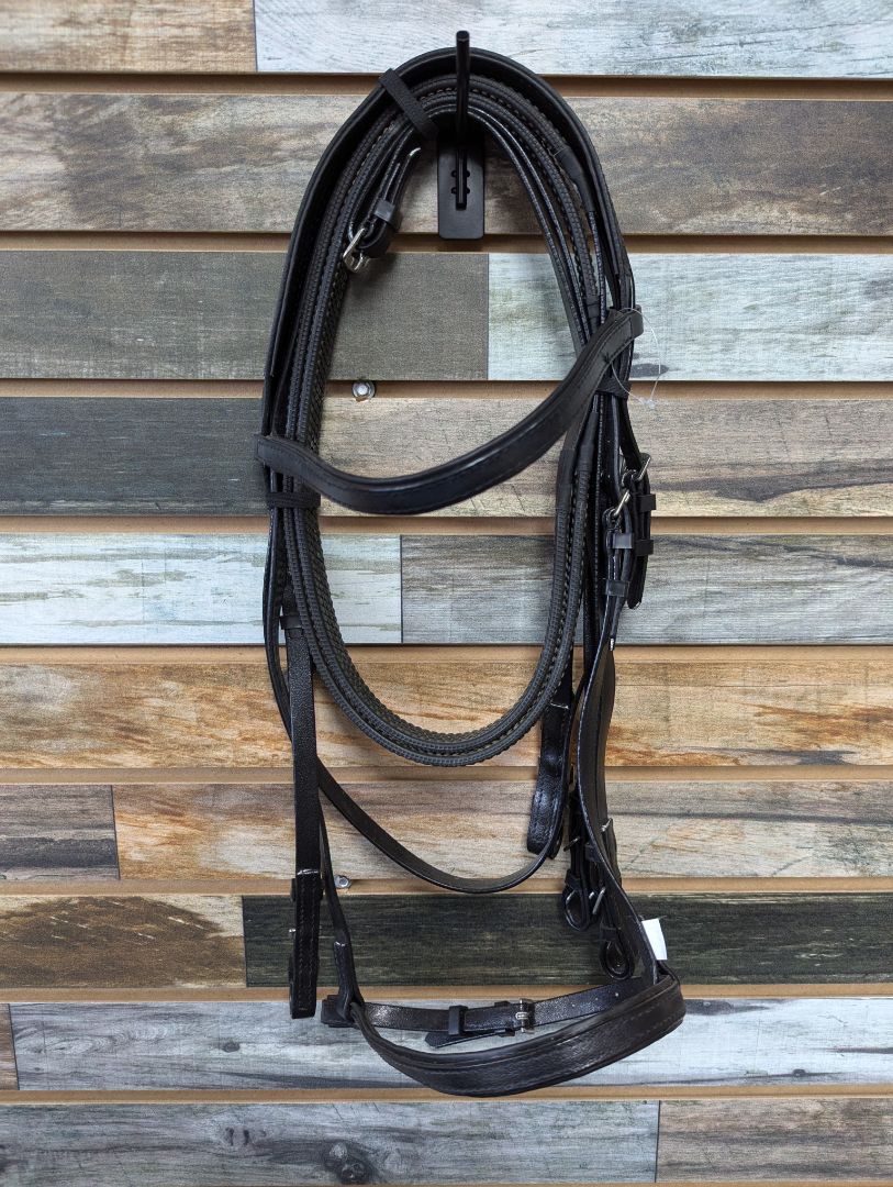 Tough1 English Bridle with Rubber Reins  Black