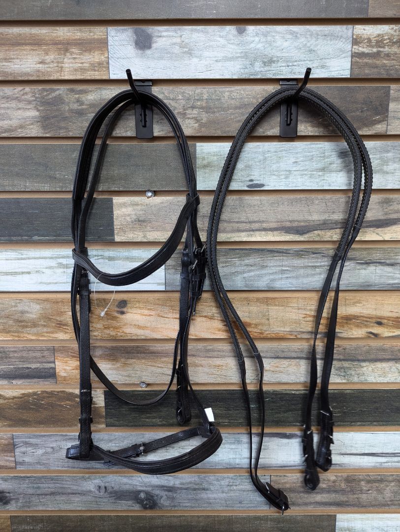 Tough1 English Bridle with Rubber Reins  Black