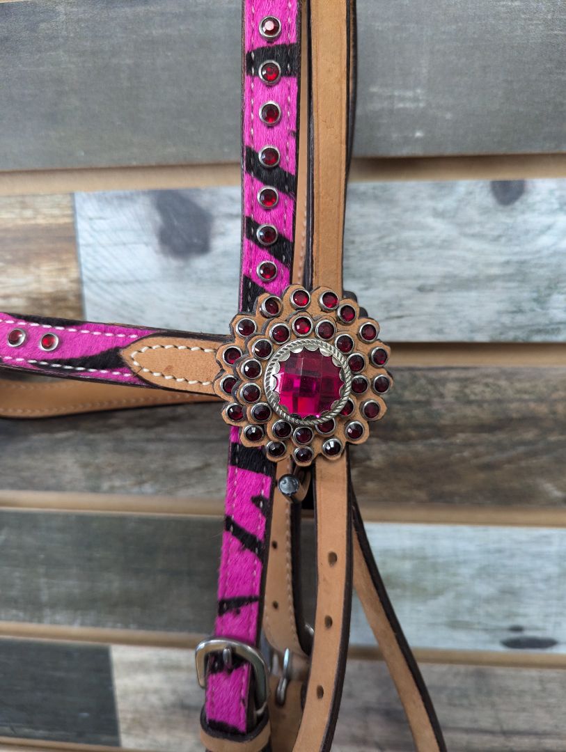 USED  Western Headstall with Pink Jewels Full Pink