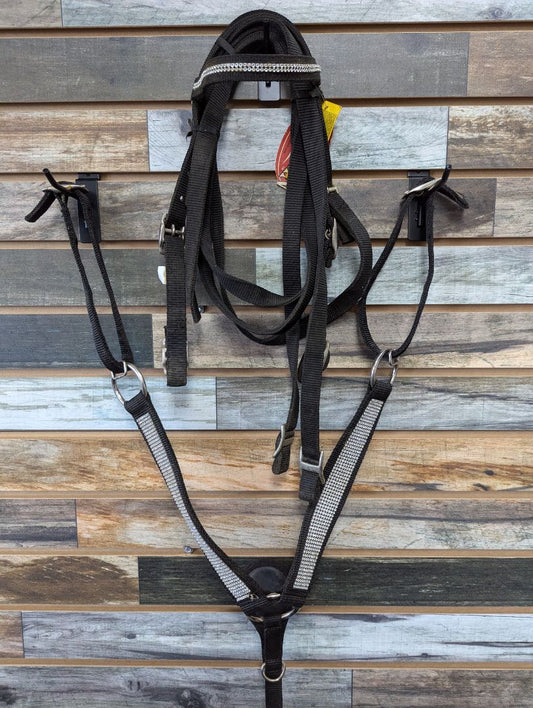 USED  Pony Bridle, Reins, and Breast Collar Set Pony Black