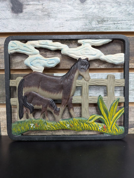 USED  Metal Sign with Mare and Foal