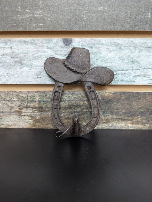 USED  Metal Horseshoe with Cowboy Hat Hook