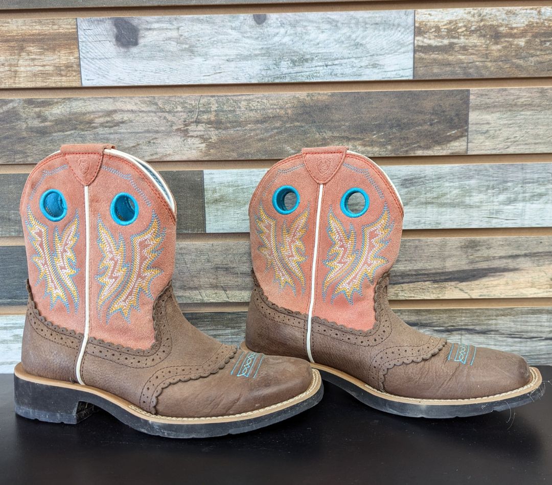 USED Ariat Cowboy Boots 7.5 Pink/Brown