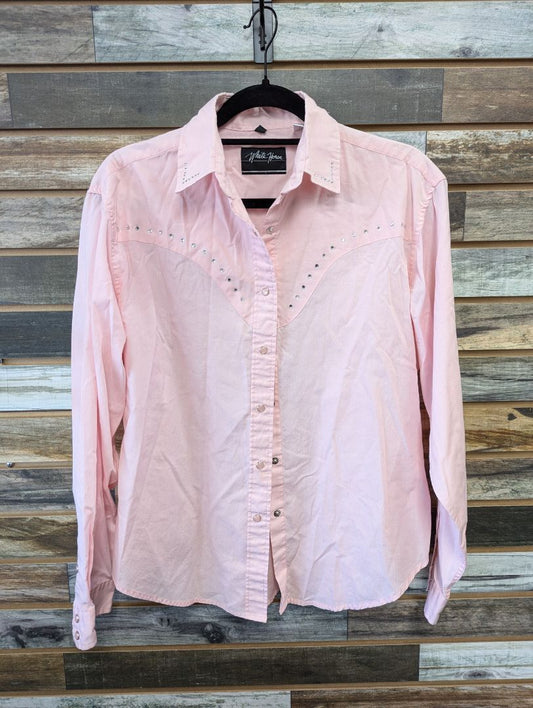 USED White Horse Shirt with Crystals M Baby Pink