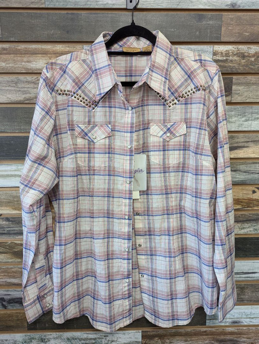 USED Wrangler Plaid Show Shirt XL Pink Plaid