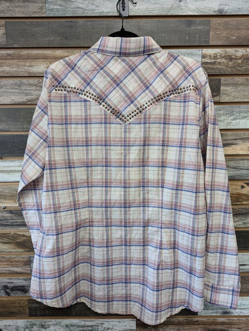 USED Wrangler Plaid Show Shirt XL Pink Plaid