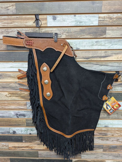 USED Tough1 Ladies Western Chaps XL Black/Medium Oil
