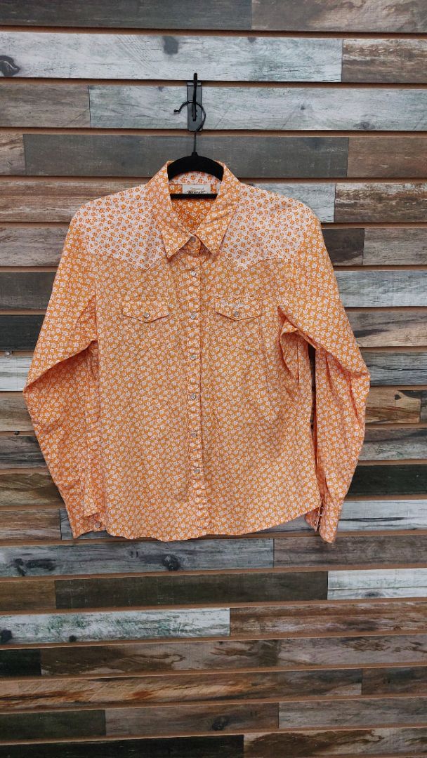 USED Wrangler Ladies Western Show Shirt Medium Orange/White