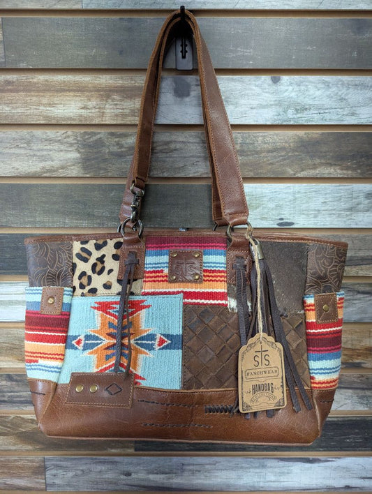 USED STS Ranchware Purse Large Brown/Cowhide/Blanket Pattern