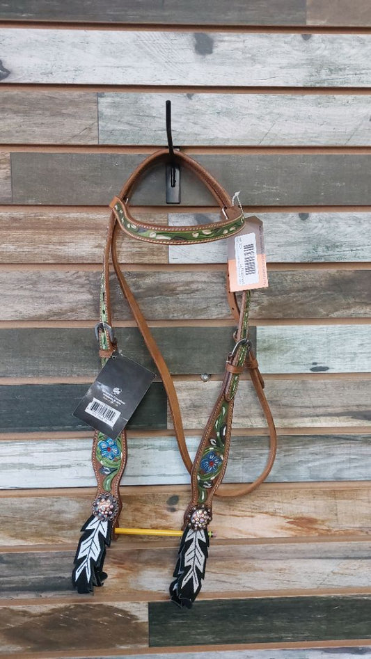 USED JTI Western Headstall Horse Medium Oil/Green