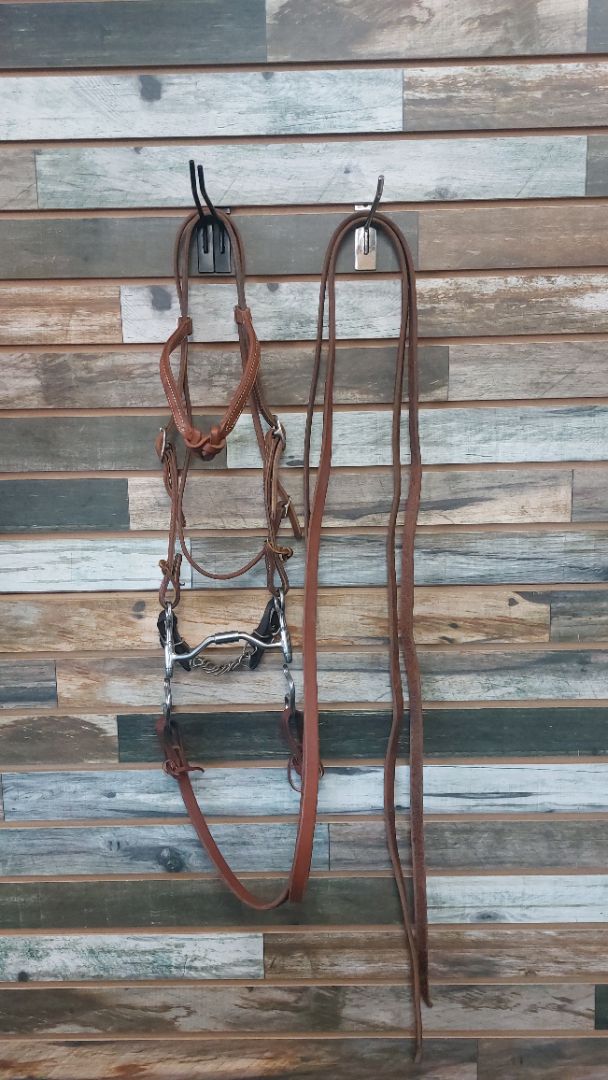 USED Tory Leather Western Headstall with Bit and Reins Horse Medium Oil