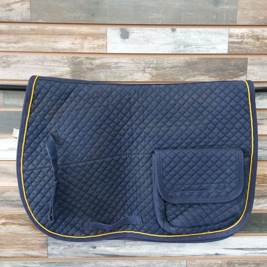 USED Derby Original English AP Saddle Pad Horse Navy Blue/Yellow Trim