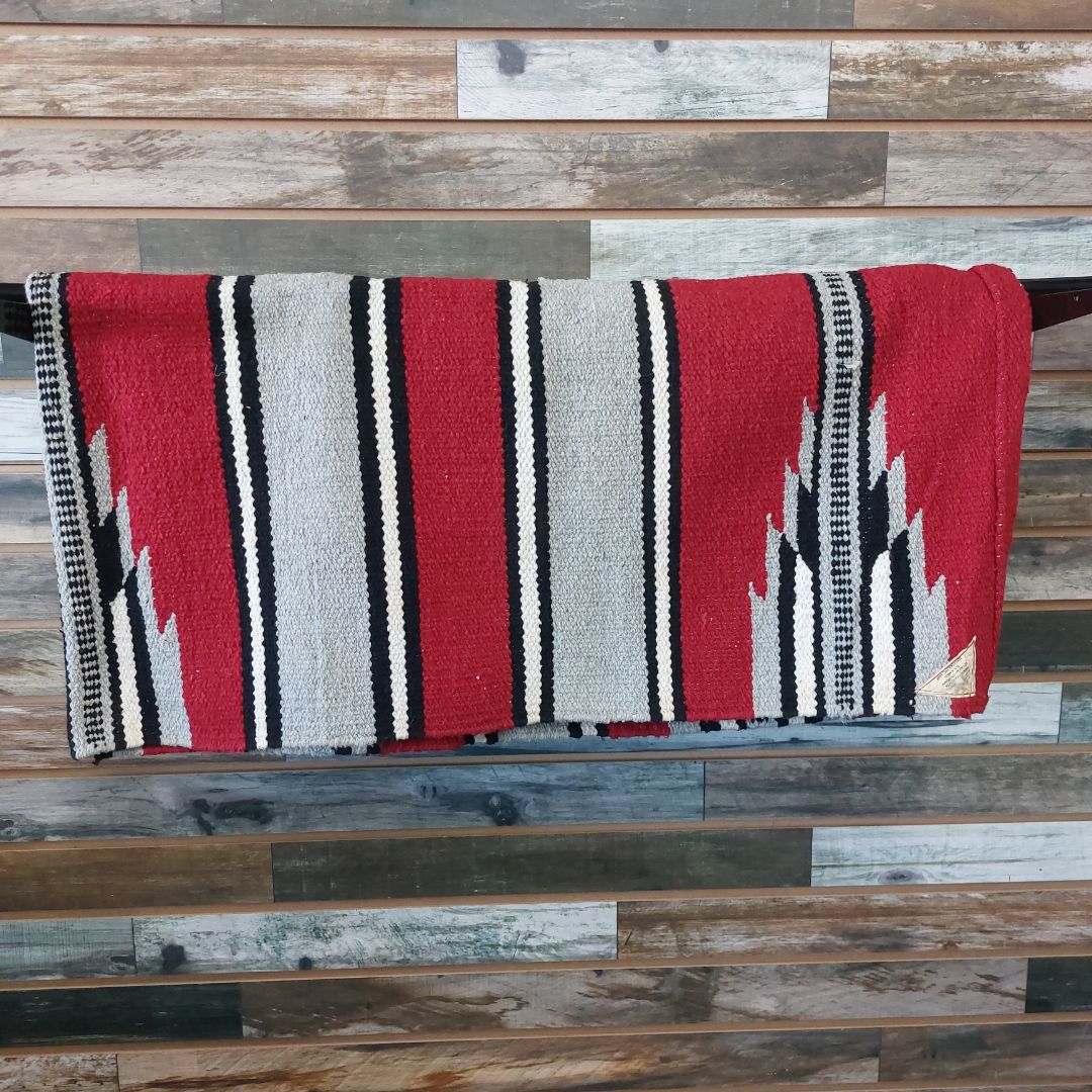 USED Mayatex Western Saddle Blanket 30 x 30 Red/Gray/Black