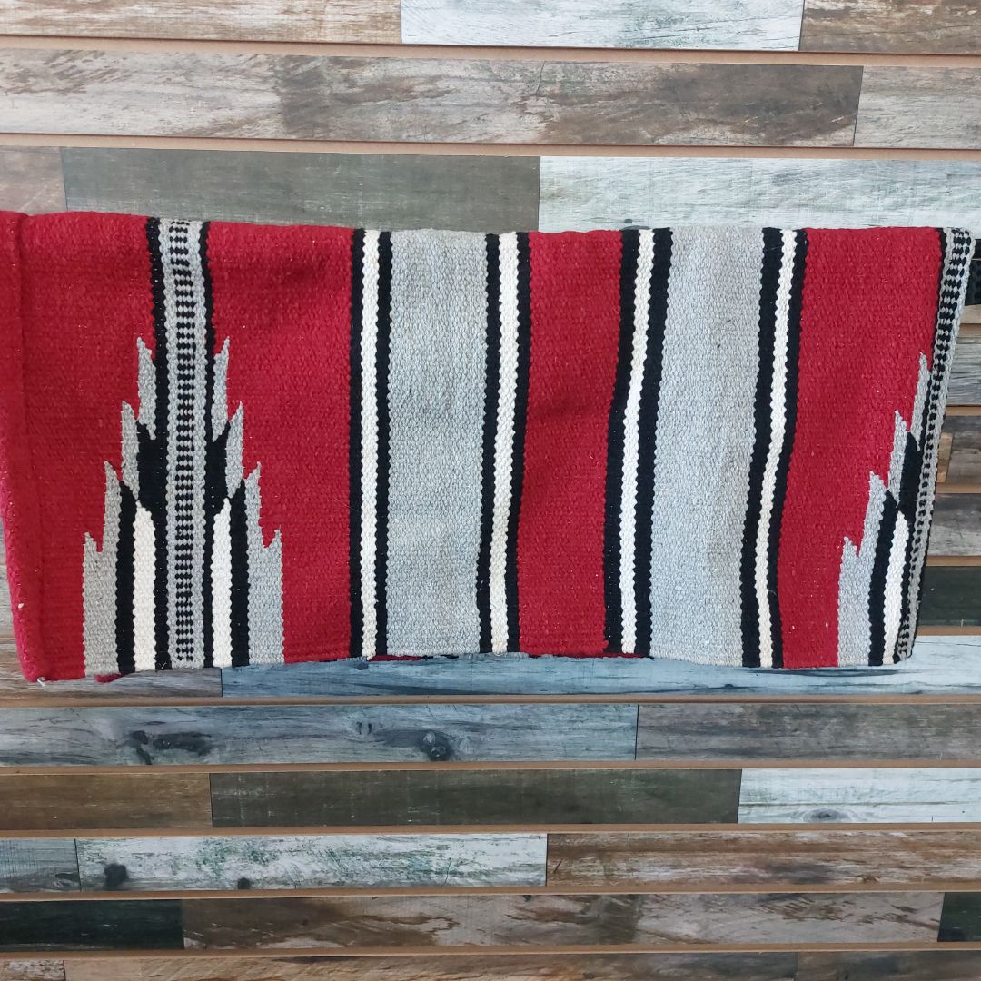 USED Mayatex Western Saddle Blanket 30 x 30 Red/Gray/Black