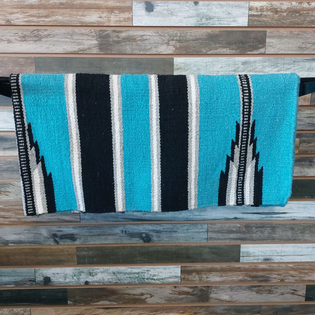 USED Mayatex Western Saddle Blanket 30" X 30" Blue/Black/White/Gray