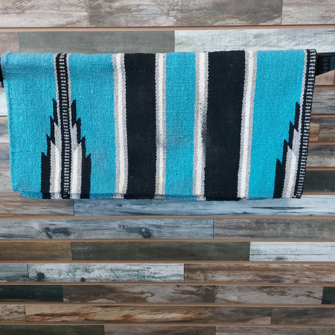 USED Mayatex Western Saddle Blanket 30" X 30" Blue/Black/White/Gray