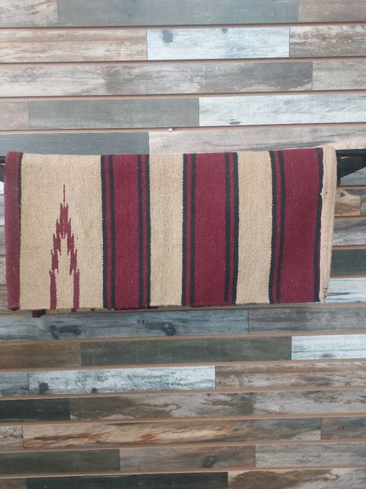 USED  Wool Western Saddle Blanket  Tan/Maroon/Black