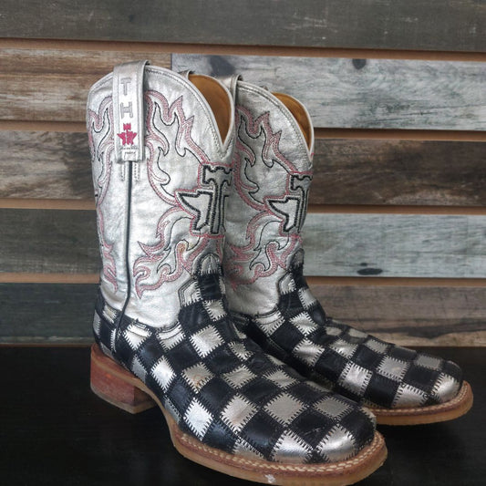 USED Tin Haul Checkered Shiny Metal 5 1/2 Checkered/Pink/Silver