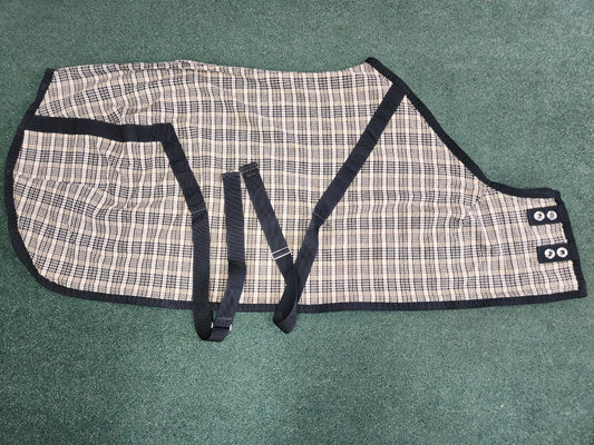 USED Bedford Tack Cotton Plaid Stable Sheet 70" Tan & Black