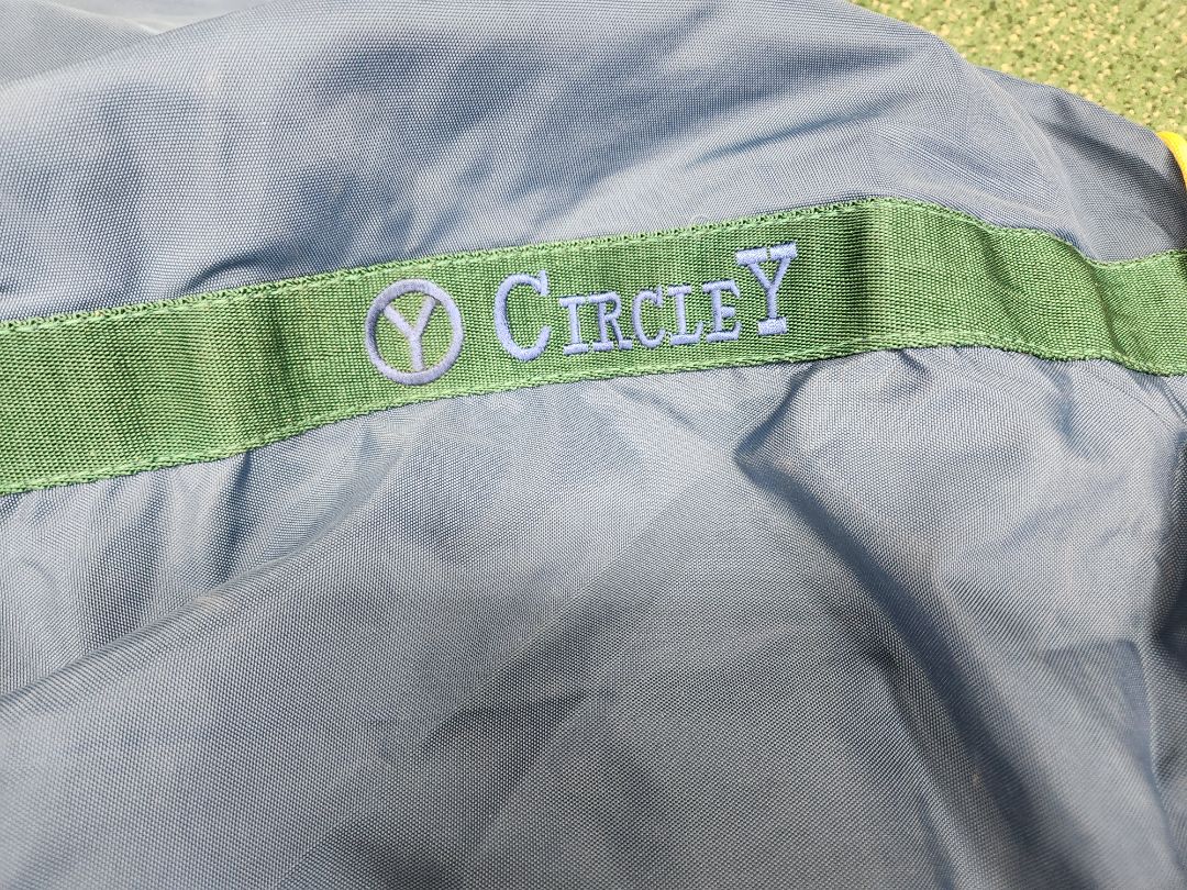 USED Circle Y Turnout Sheet 68" Navy w/ Green and Gold Trim