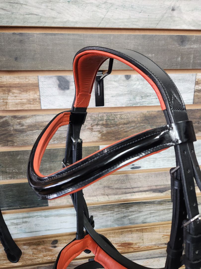 USED  Padded Dressage Bridle with Reins Pony Black/Orange