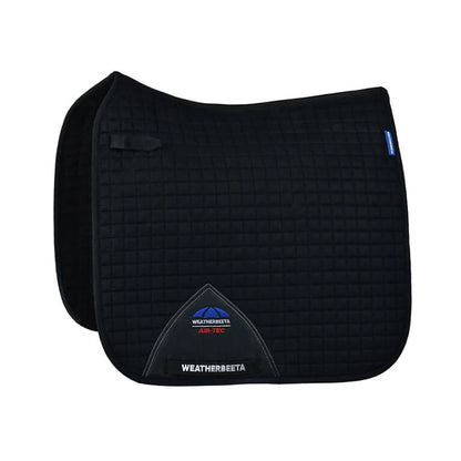 Black saddle pad with Weatherbeeta logo on a white background