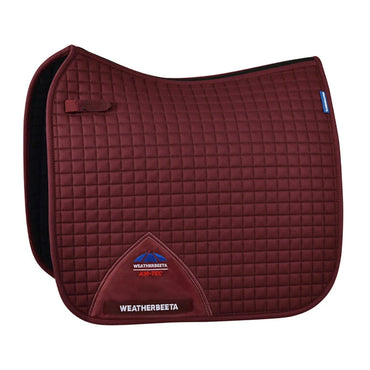 Maroon saddle pad with Weatherbeeta logo on a white background